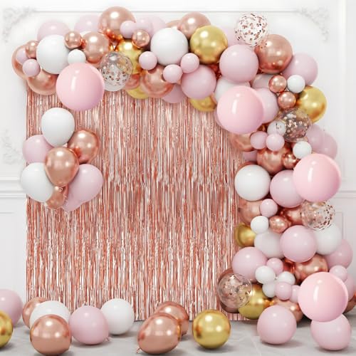 Image of 2 Pack Rose Gold Foil Fringe Curtains Streamers Party Decorations 3.3 x 8.2 ft, Tinsel Curtain Fringe Backdrop for Parties, Door Fringe Birthday Streamers, Photo Booth Backdrops, Party Decor