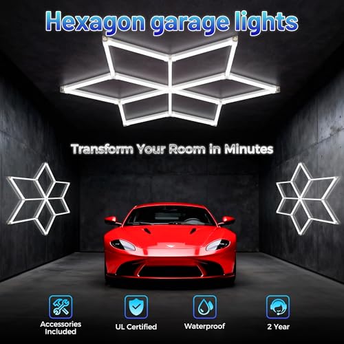 Gneng Hexagon LED Lights, 6500K Cool White 8910LM Honeycomb Ceiling Light for Garage Gym Workshop; Hex Lights for Basement Warehouse Barber - image 2
