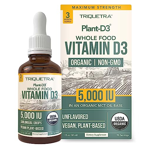 Image of Plant-D3 Organic Vitamin D3 5000 IU - Vegan, Max Strength Sublingual Liquid D3 Drops - 200% Higher Absorption - 100% Plant-Based Cholecalciferol Form - Adjustable Dosing for All Ages (1oz Liquid)