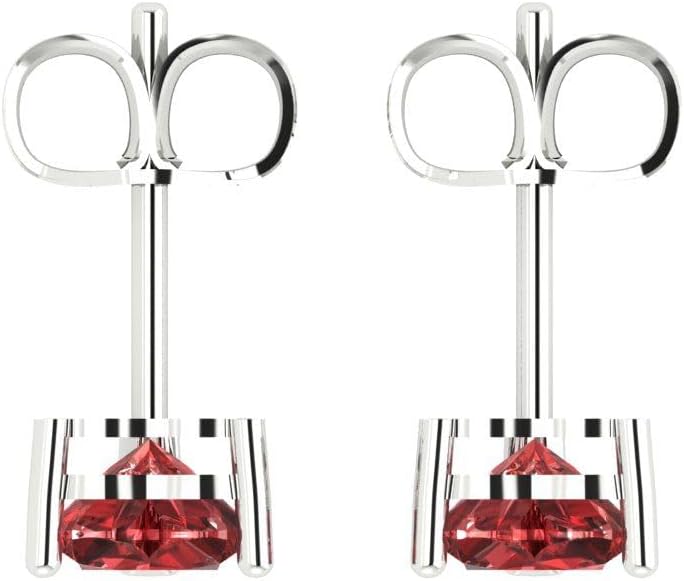 14K White Gold Plated 925 Sterling Silver Push back Dainty Stud Earrings for Women - 1.5 cttw Heart Cut Natural Garnet - Image 4