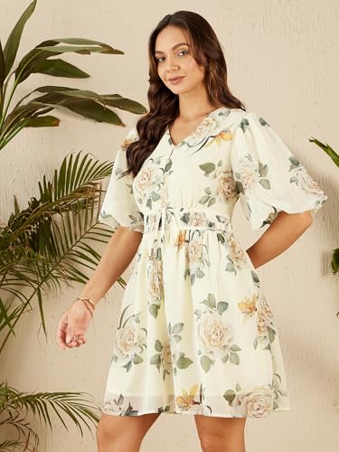 Rare Women's Chiffon A-Line Above The Knee Dress (Ep8081_Off White