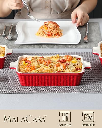 Bakeware Set of 4, MALACASA Porcelain Baking Pans Set for Oven, Casserole Dish, Ceramic Rectangular Baking Dish Lasagna Pans for Cooking Cake Pie Dinner Kitchen, Red (9.5"/11.25"/12.75"/14.5") - Image 5