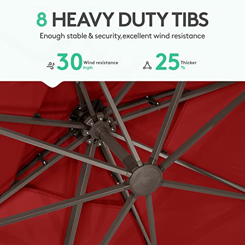 Jearey 10Ft Square Cantilever Patio Umbrella Double Top Roating Outdoor Offset Umbrella Heavy Duty Sun Umbrella For Patio Lawn Garden Backyard And Pool, Red #TOP3