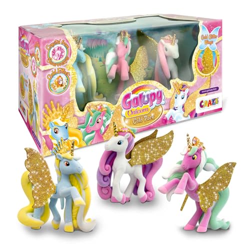 Galupy Unicorn Gold Edition - 3X Einhorn Figuren mit goldenen Flügeln &...