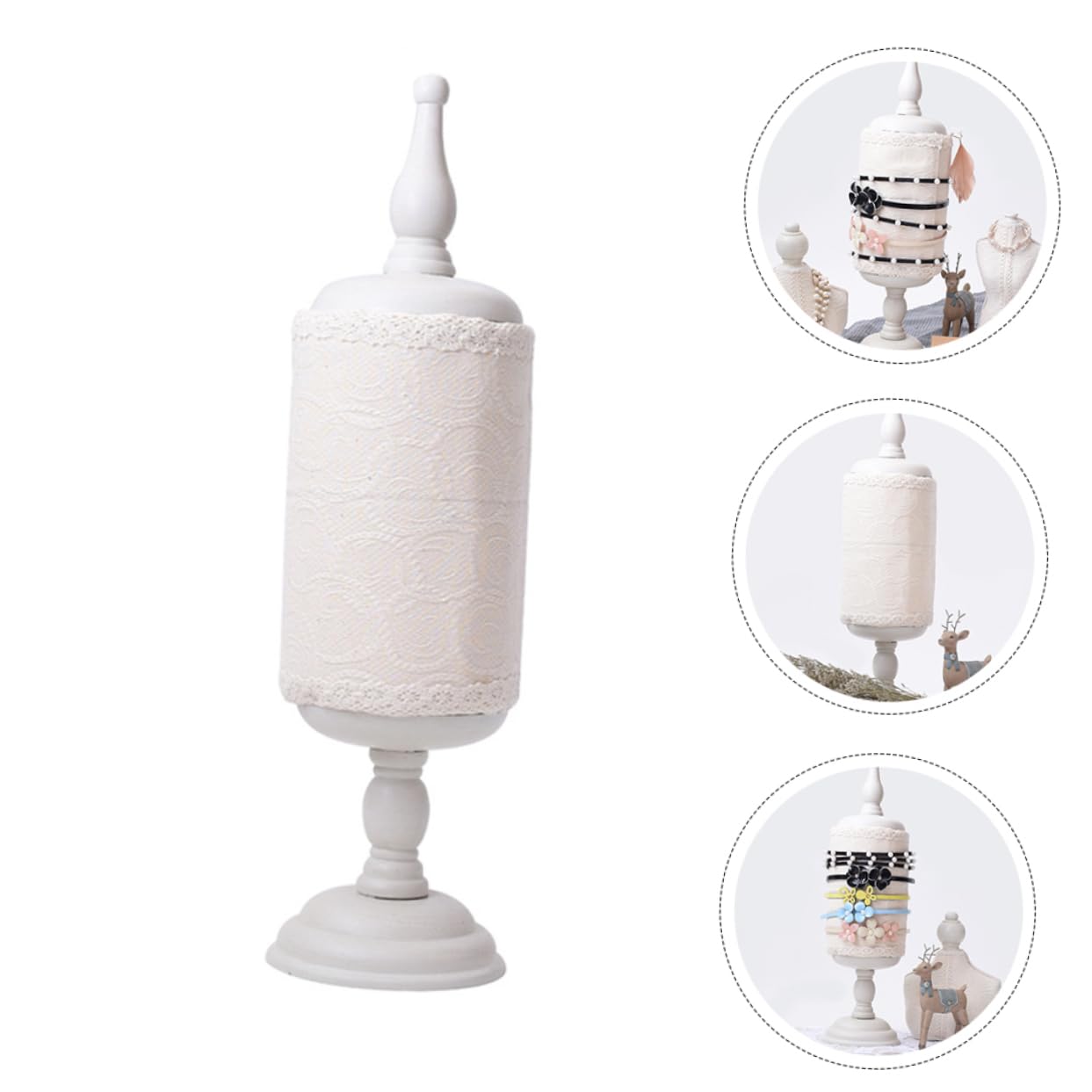 minkissy Soporte Vertical Para Diademas y Accesorios De Cabello Organizador Elegante De Encaje Para Tocados Exhibidor De Joyería Para Mesa De Maquillaje y Ferias