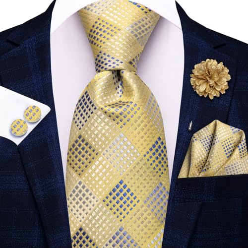 Image of Hi-Tie Men's Silk Ties Formal Woven Classic Necktie Pocket Square Cufflinks Lapel Pin Set Wedding Business