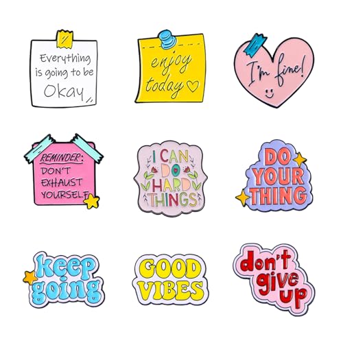 Image of Motivational Pins Set 9PCS Inspirational Saying Brooch Pins Positive Letter Enamel Pins, I Can Do Hard Things Enamel Lapel Pins for Clothing Backpack Canvas Bags Hats