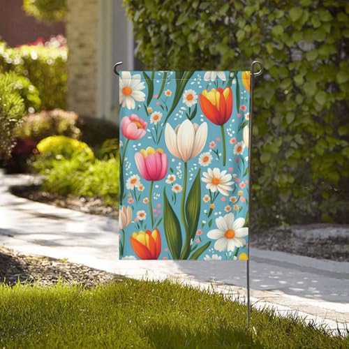 Drapeau de cour double face résistant aux UV fleurs de printemps