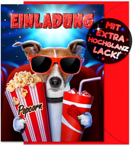 12x Kino EINLADUNGSKARTEN KINDERGEBURTSTAG Junge Mädchen + 12x Umschläge - die Cinema PARTY Karten sind die Kino EINLADUNG für Jungen Kinder GEBURTSTAG Filmabend GEBURTSTAGSEINLADUNG Film Popcorn