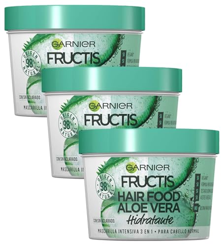 Garnier Fructis Hair Food Mascarilla 3 en 1, Hidratante para Pelo Normal, Aloe, 390 ml (Paquete de 3)