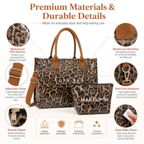 Image of GISMTR PVC Tote Bag for Women Large Letters Print Hobo Handbags Kraft Paper Shoulder Bag with Strap for Work Travel