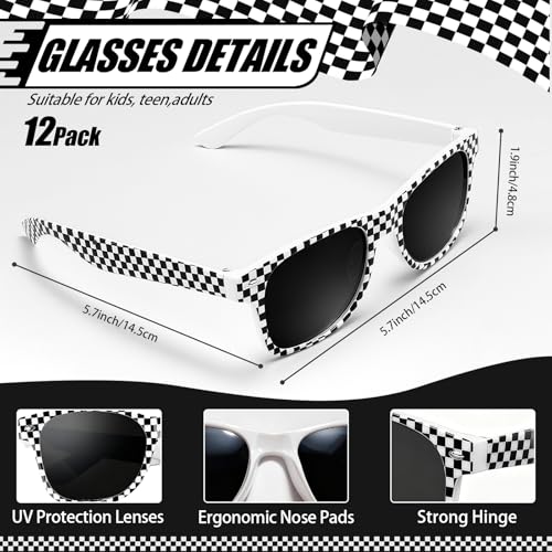 Image of 24-Pack Race Car Party Favors - 12 Checkered UV Protection Sunglasses & 12 Rubber Bracelets, Racing Goodie Bag Stuffers for Kids Boys Girls Adults Party Decor & Daily Styling (Race Car Theme)