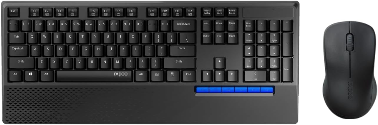 RAPOO X1960 Wireless Mouse and Keyboard Combo with Palm Rest - 1000DPI, Wireless 2.4G, 10m Range, Spill Resistant, Plug-and-Play 1 Year Battery Life