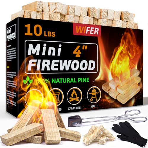 WiFER Mini Firewood Sticks with Fire Starters & Tongs...