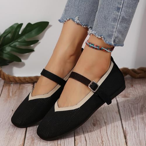 Women's Flat Shoes Flying Weave Round Toe Shallow Mouth Retro Colorblocking One Foot Stirrup Casual Work Single Shoes2