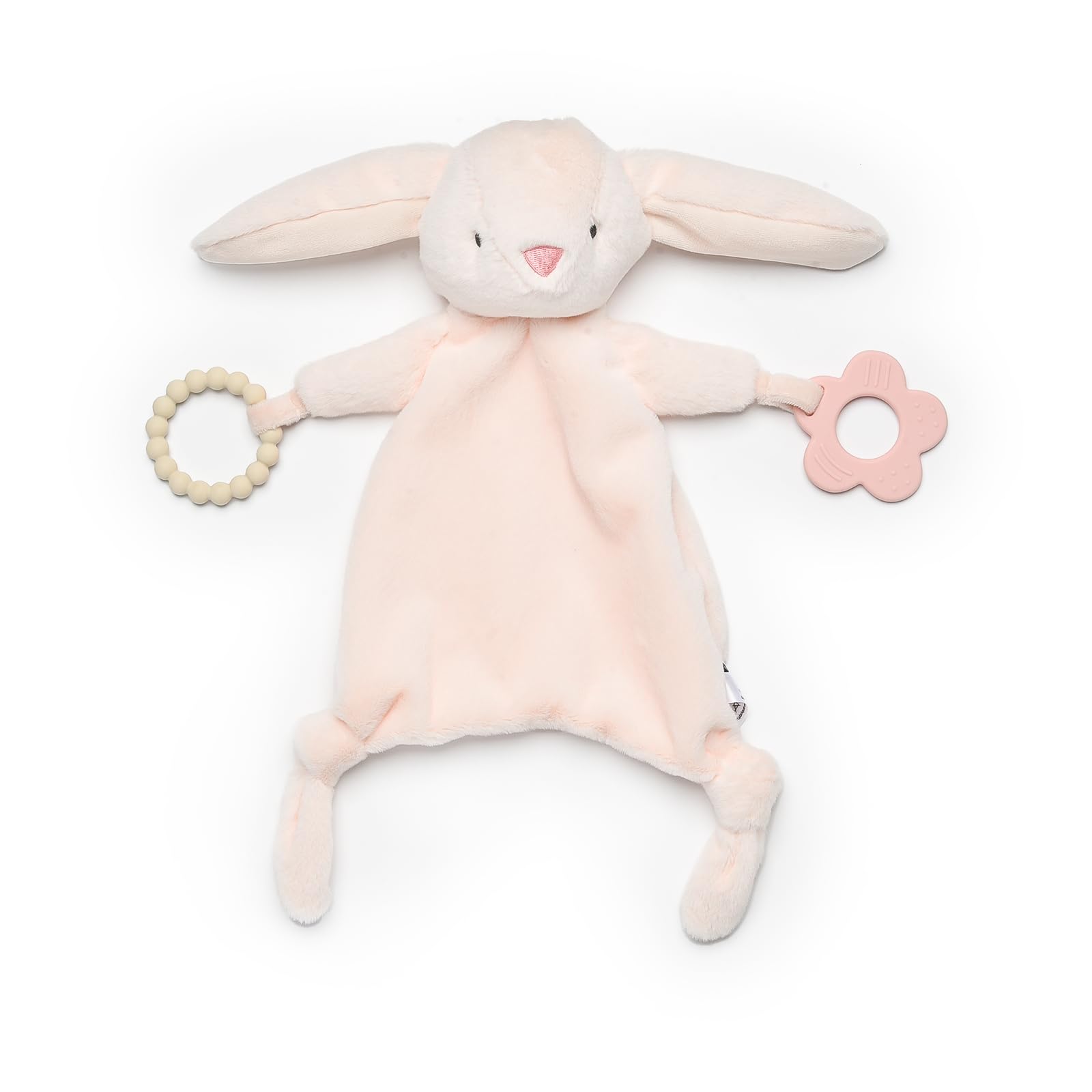 Loveys for Babies, Lovey Including Silicone Teether, Soft Bunny Stuffed Animals Security Blanket, Baby Snuggle Toy, for Newborn Boys and Girls