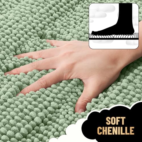 Image of OLANLY Thick Large Bathroom Rugs 50x30, Extra Soft Absorbent Chenille Striped Bath Rugs, Rubber Backing, Machine Wash, Bath Mats for Bathroom Floor, Tub and Shower, Home Decor Accessories, Sage Green