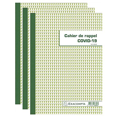 Cahier de rappel COVID-19 Exacompta A4 lot de 3 piqûres 18 pages pour registre