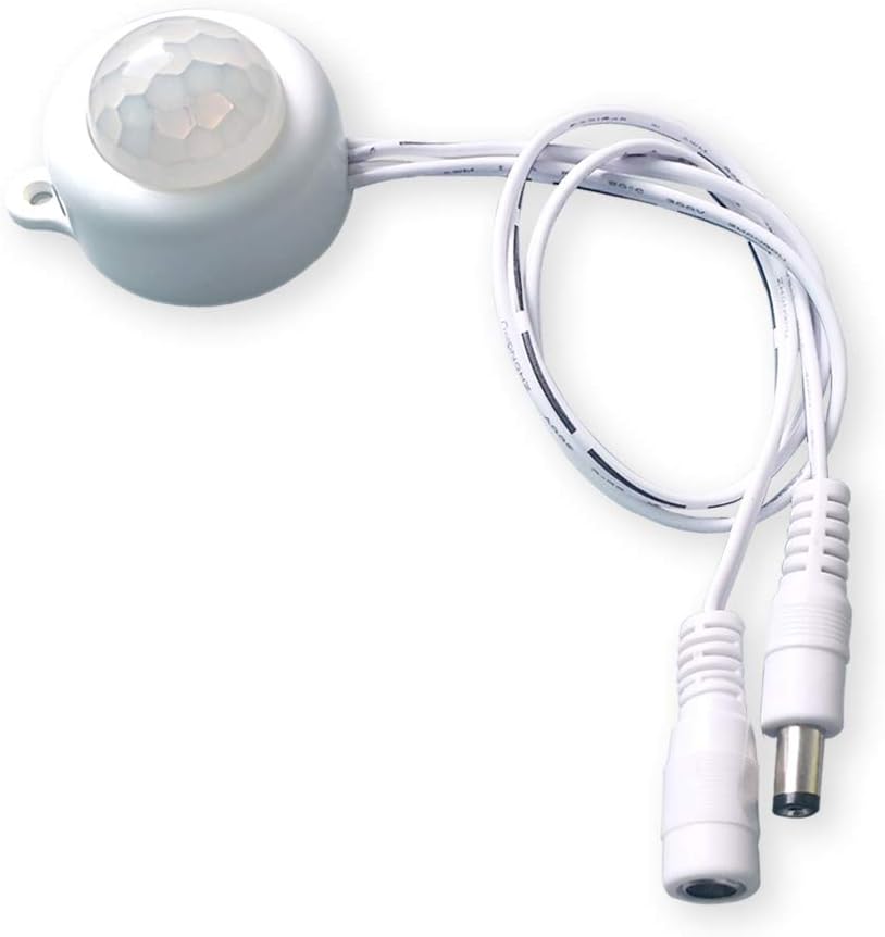 Flash Sale DC 6V-24V 5A PIR Motion Activated Body Sensor Switch with DC Cable for LED Strip Light (Roundness(with Light Sensor), White)