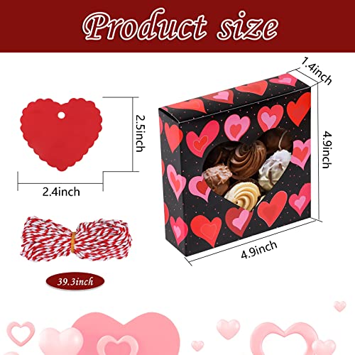 16Pcs Valentines Day Cookie Boxes-5 Inch Valentine's Day Treat Boxes Candy Boxes With Window Hearts Valentines Dessert Box With Tags&Rope For Cake Chocolate Biscuits Giving Baking Wrapping And Packaging #TOP1