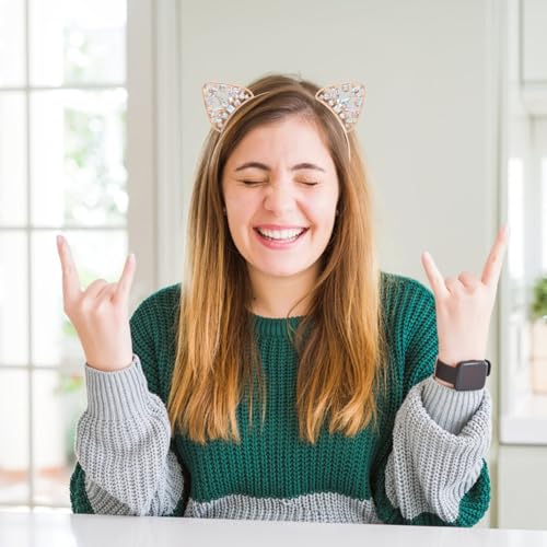 FRCOLOR Cat Ears Headband Glitter, Crystal Cat Ear Headband - Image 4