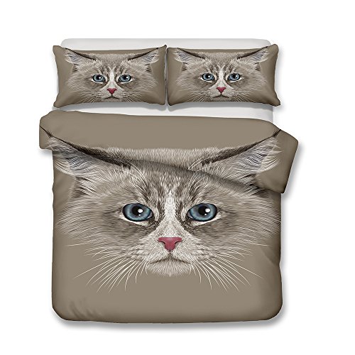 Onlyway 3pcs British Shorthair CatDuvet Cover Sets Cute Bedding 3D Skeleton Bedding Sets Cat Quilt Cover & Pillowcase Cover