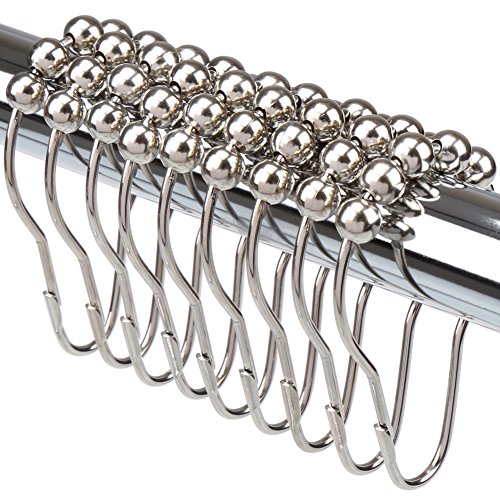 H&S. Anillos de ganchos de acero inoxidable con bolas de rodillos para cortina de ducha Plata