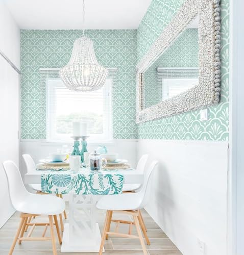 Image of Veki Luxury Floral & Botanical Geometric Wallpaper Mural - Waterproof, Moisture-Proof, Self-Adhesive PVC Wall Sticker for Home & Hotel Decoration (45cm x 300cm) (Light Green)