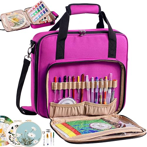 Image of MYBAGZING Large Embroidery Project Bag - Cross Stitch Supplies Organizer - Embroidery Kits Bag - Storage & Organizer for Floss, Loops