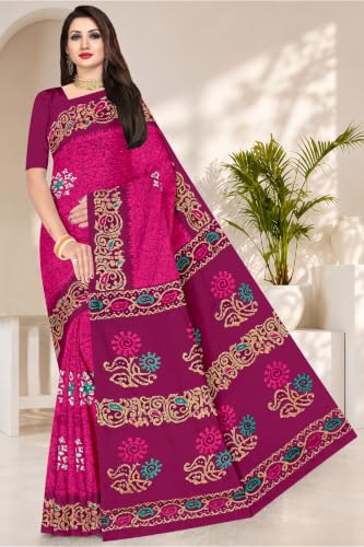 Image of TAMAIRA FASHION Mulmul Pure Cotton Saree For Woman Batik Printed |Office Wear Daily Wear Sarees For Women Without Blouse Piece