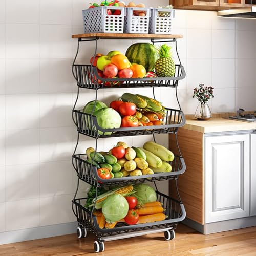 GILLAS Fruteros de Cocina Modernos 5 Niveles con Estante Superior, Carrito Organizador de Almacenamiento Estante para Cocina, Organizador de Frutas y Verduras Metal, Frutero con...
