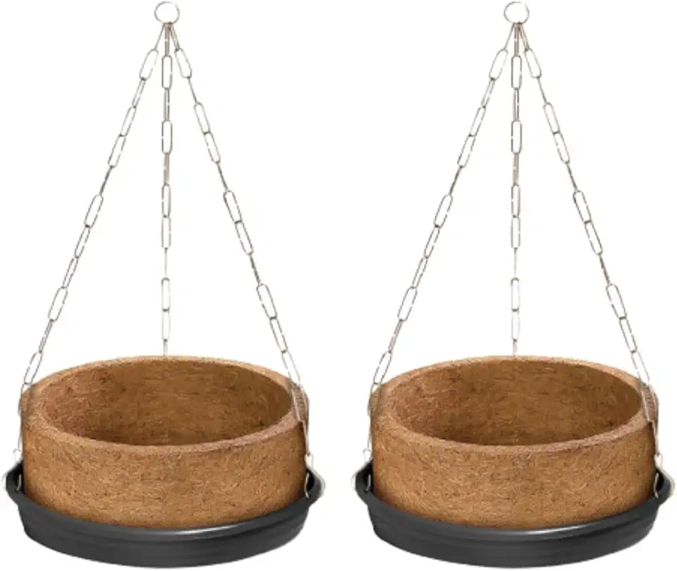 Kit 2 Vaso Com Suporte Suspenso Completo Grande 04 Para Samambaia - Corrente e Prato