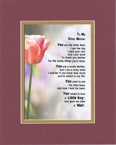Touching and Heartfelt Poem for Mothers - to My Other Mom (from Daughter-in-Law) Poem on 11 x 14 inches Double Beveled Matting (Burgundy)