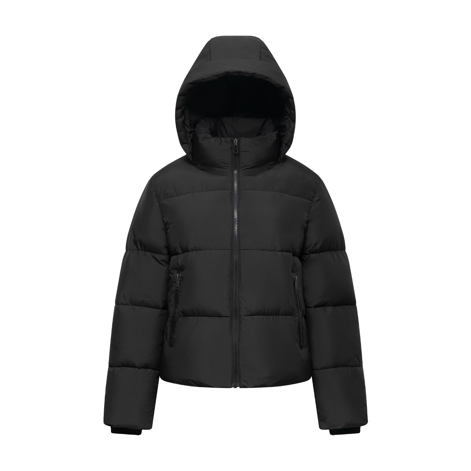 PUFFIT Doudoune courte pour femme, veste d'hiver chaude avec capuche amovible, poches zippées, manteau court matelassé pour femme