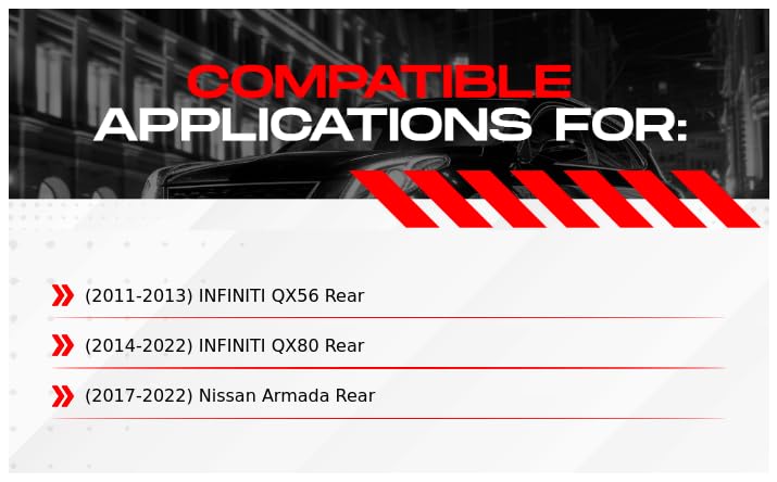 Image of R1 Concepts Rear Brake Kit Fits 2011-2013 INFINITI QX56 | 2014-2022 INFINITI QX80; 2017-2022 Nissan Armada| Ceramic Pads, Drilled Slotted eLINE Rotors| Hardware| 13.8 inch Rear