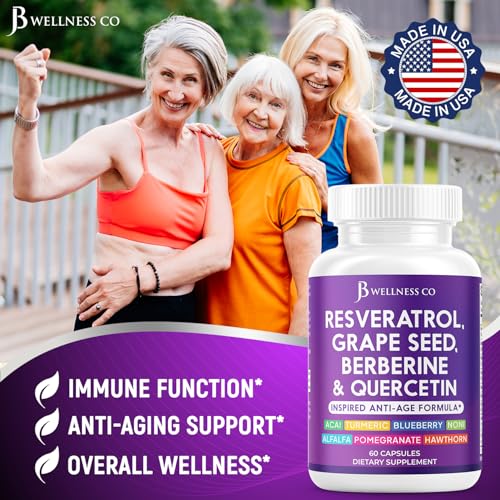 jb wellness resveratrol grape seed extract berberine quercetin - polyphenol supplement for women and men with noni extract n-acetyl cysteine acai extract - 120 capsules
