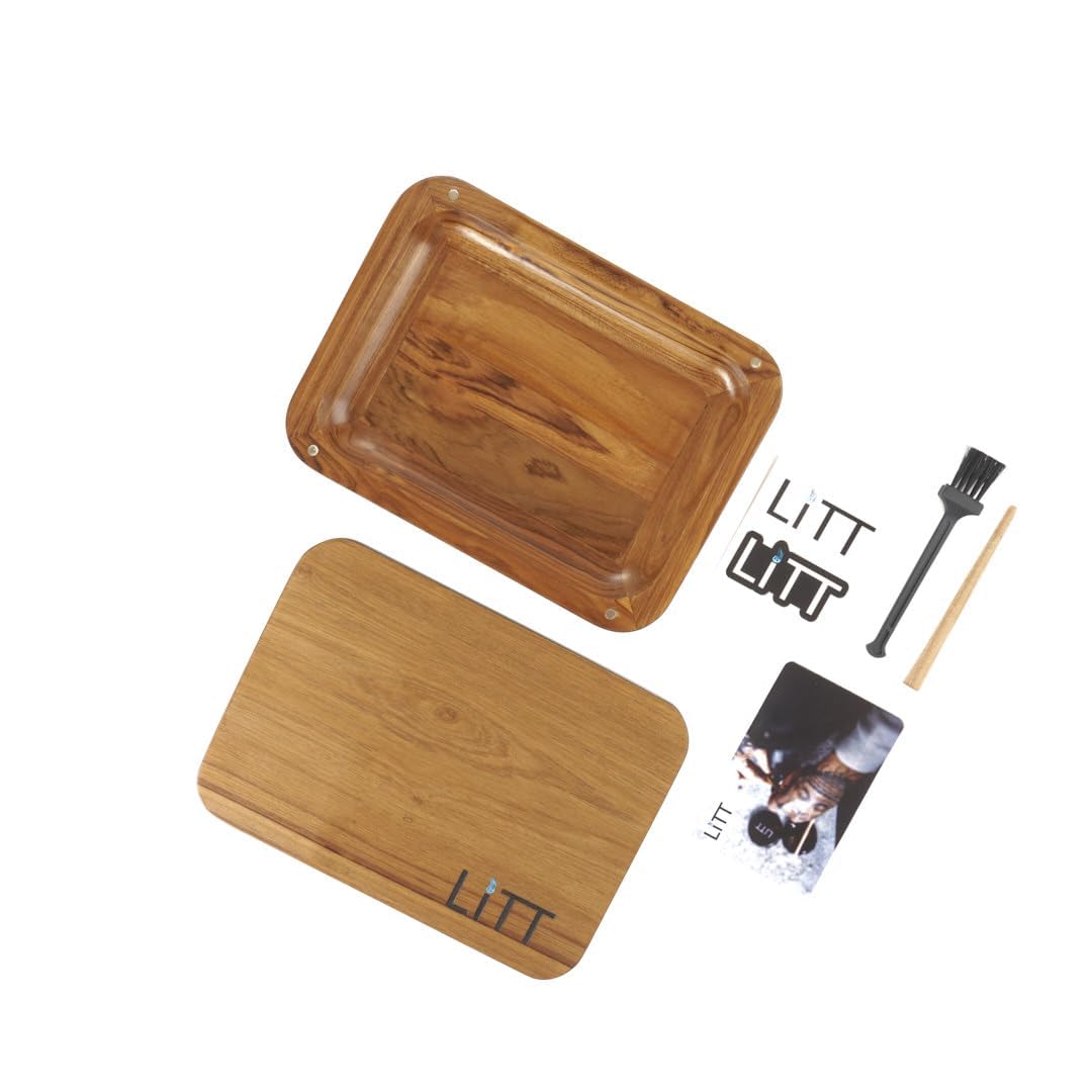 Litt Brown Stash Wooden Tray - 19.5Cm X 15.5Cm, Smell-Proof, Magnetic Lid, Portable, Solid Wood, Contemporary Style, Ideal For Herbs & Accessories