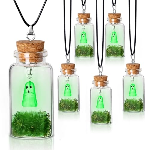 6 Packs Halloween Ghost Necklace Glow in the Dark Adopt a Ghost Necklace Spooky Charm Pendant Necklace Halloween Jewelry Accessories Holiday Party Gifts for Women and Men Party Supplies