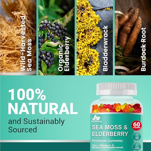 BIO VITALICA Sea Moss Gummies Elderberry BioVitalica - Vitamin C D + Zinc - Irish Seamoss Vegan Gummy with Sea Moss Gel & Powder for Immunity, Detox - for Adults and Kids - Image 3