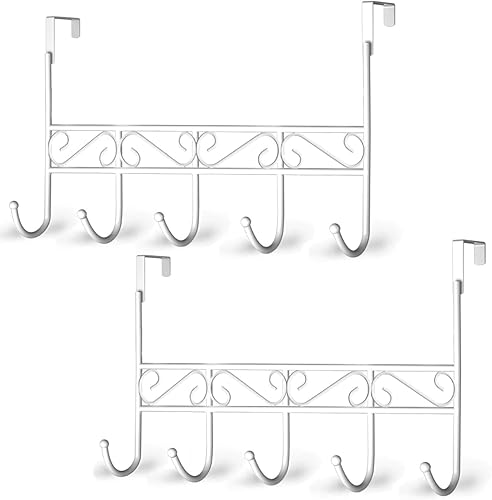 Gancho para colgar sobre la puerta, para abrigo, toalla, bolsa, bata - 5 ganchos (blanco)
