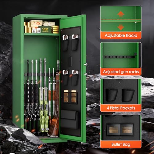 Image of Bonusall 12-15 Gun Safe for Rifles, Large Rifle Safe for 9 Rifles & 4 Pistols with Digital Keypad, Anti-Pry Steel Cabinet, Adjustable Shelves & Dual Alarm for Home-Green