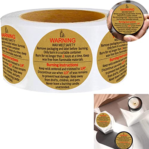 Candle Warning Stickers 1.5 inch Natural Kraft Candle Jar Container Labels Wax Melting Safety Stickers for Candle Jar Container,Tins and Votives 500 Pcs Candle Warning Labels