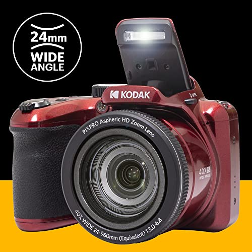 Image of KODAK Pixpro Astro Zoom AZ405 Digital Camera Bridge, X40 Zoom, 24 mm Wide Angle, 20 Megapixels, LCD 3, Full HD 1080p Video, OIS, AA Battery - Red | 40x Optical Zoom, 20.7MP 1 /2.3 Bsi CMOS, 3 LCD, 1080p Video, Ois, Aa Batteries
