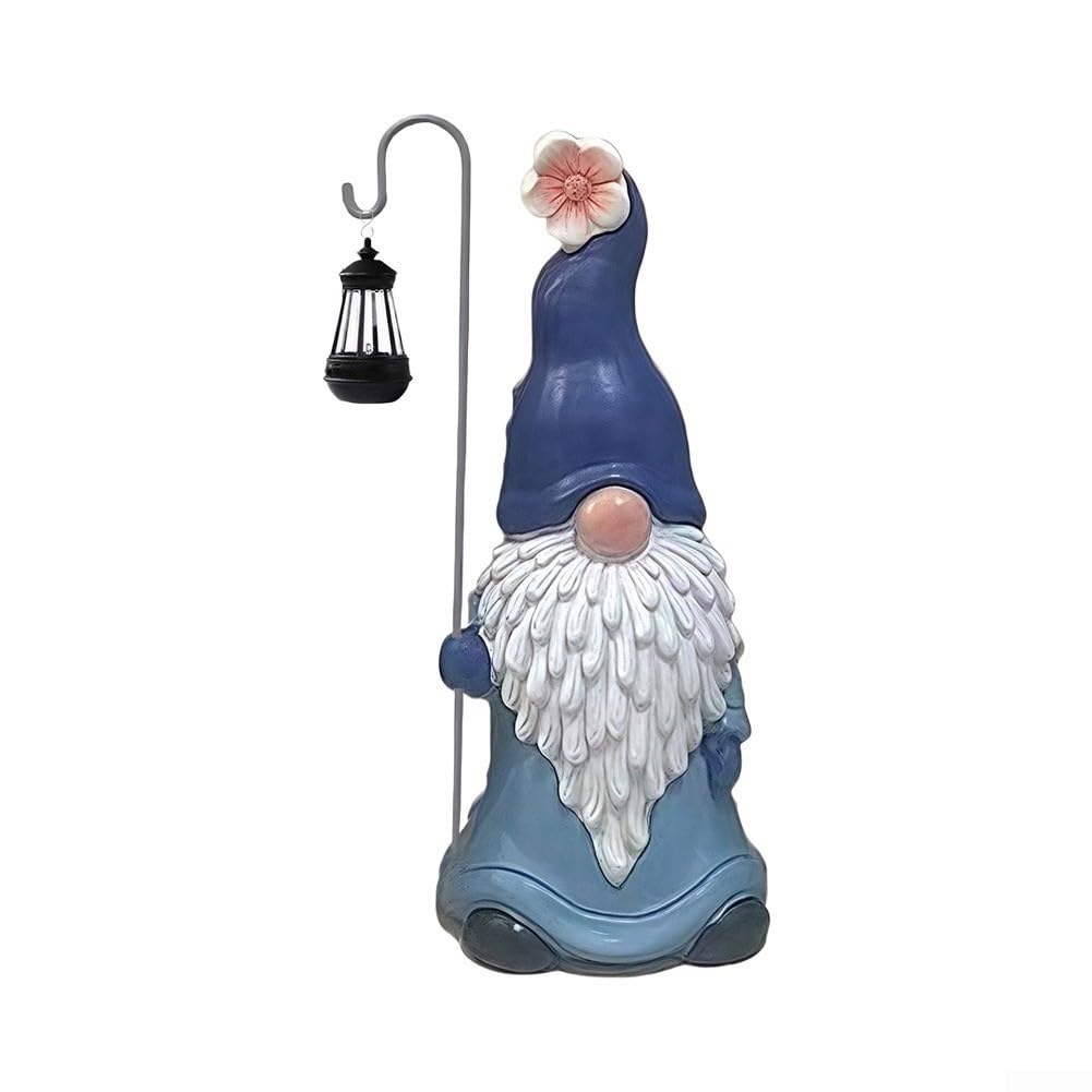 Estatua solar de gnomo de jardín de 41 cm, resina resistente a la