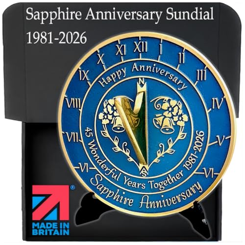Anniversary Sundial Gift for 45th Sapphire Wedding Anniversary in 2026 - Recycled Metal Home Decor Or Garden Present Idea - Handmade in UK for Him, Her Parents Or Couples 45 Year Celebration