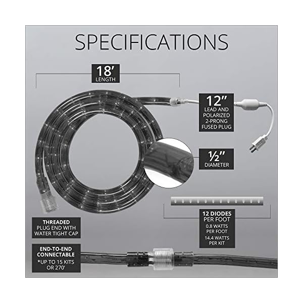 Wintergreen lighting led rope light, led flexible light rope string light outdoor – led light rope bedroom portable led light rope, 120v, ½ inch, 2-wire - image 5