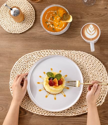 Image of AmorArc Ceramic Dinnerware Sets for 8, 24 Pieces Handpainted Plates and Bowls Set with Rustic Terracotta Underside, Scratch Resistant Stoneware Dishes Set, Dishwasher & Microwave Safe