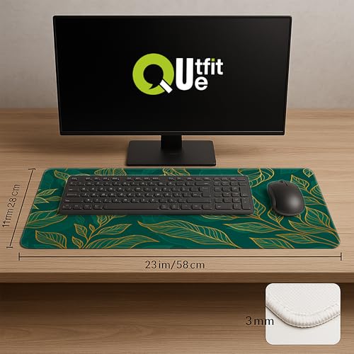 Image of Printed Gaming Mousepad - Premium Stitched Edges, Smooth Surface,Size 11x23 inches, Non-Slip Rubber Base - Ideal for Office & Gaming Setup (Artistic Luxury Leaf Line)