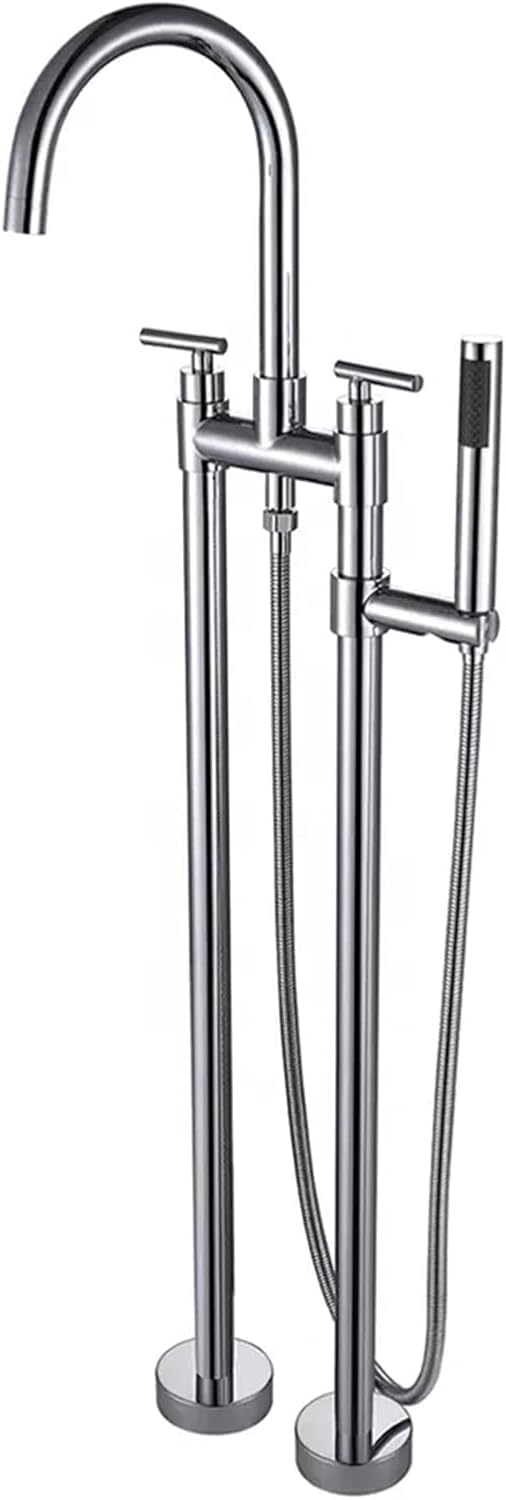 Robinet de baignoire autoportant en acier inox 304 chromé avec douchette