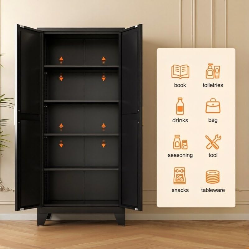 Image of LCAOPC 71 inch Tall Metal Storage Cabinet with 2 Doors and 4 Adjustable Shelves, 5-Tier Kitchen Pantry Storage Cabinet for Kitchen, Living Room, Dining Room and Office, Black
